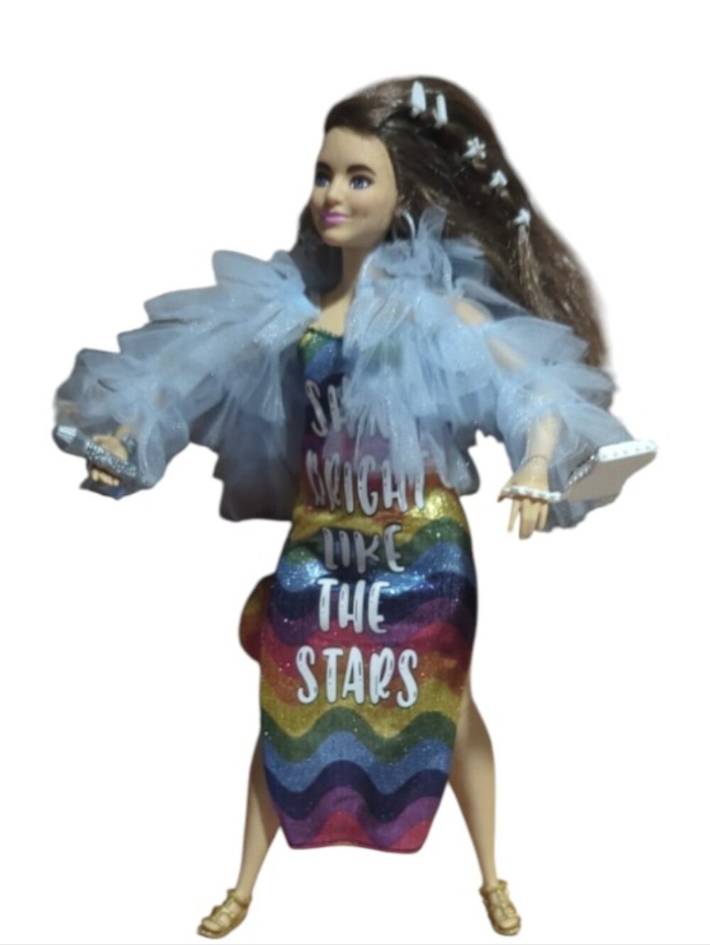 ✨ Barbie Extra Doll #9 – Curvy Fashion Doll with Rainbow Dress ✨